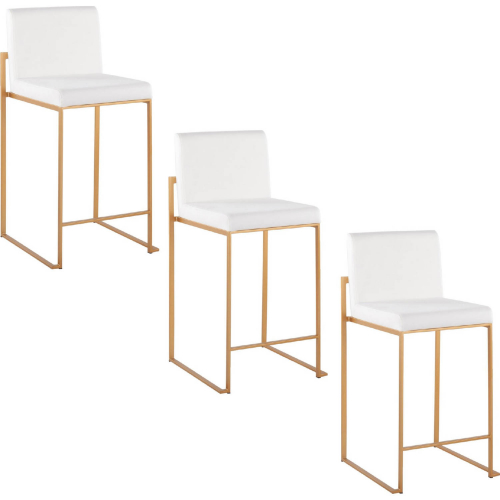 Fuji 26" High Back Counter Stool in Gold Steel & White Velvet (Set of 3)